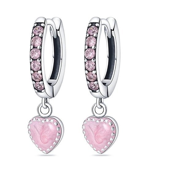 Pink Crystal Heart Earrings - Picture 2 of 2